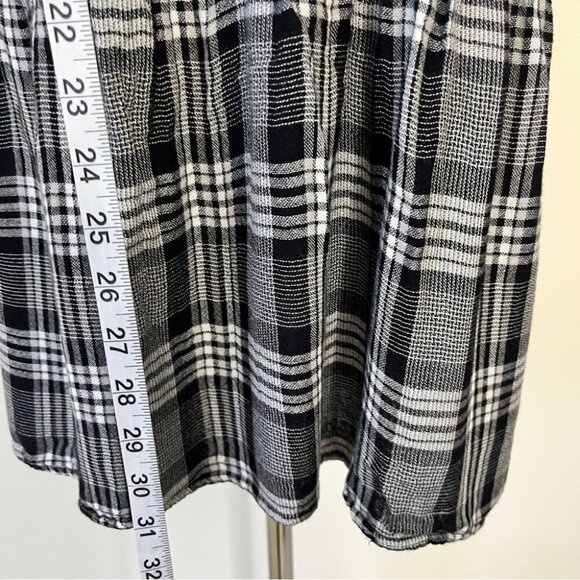 Zara Plaid Checkered Top Blouse Dress Tunic Embroidered Lettuce V Neck Hem Sz XS - Picture 7 of 16